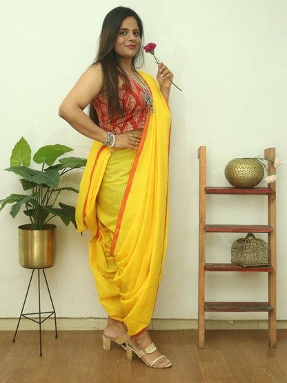Yellow Bengal Plain Cotton Saree - divyaindia 