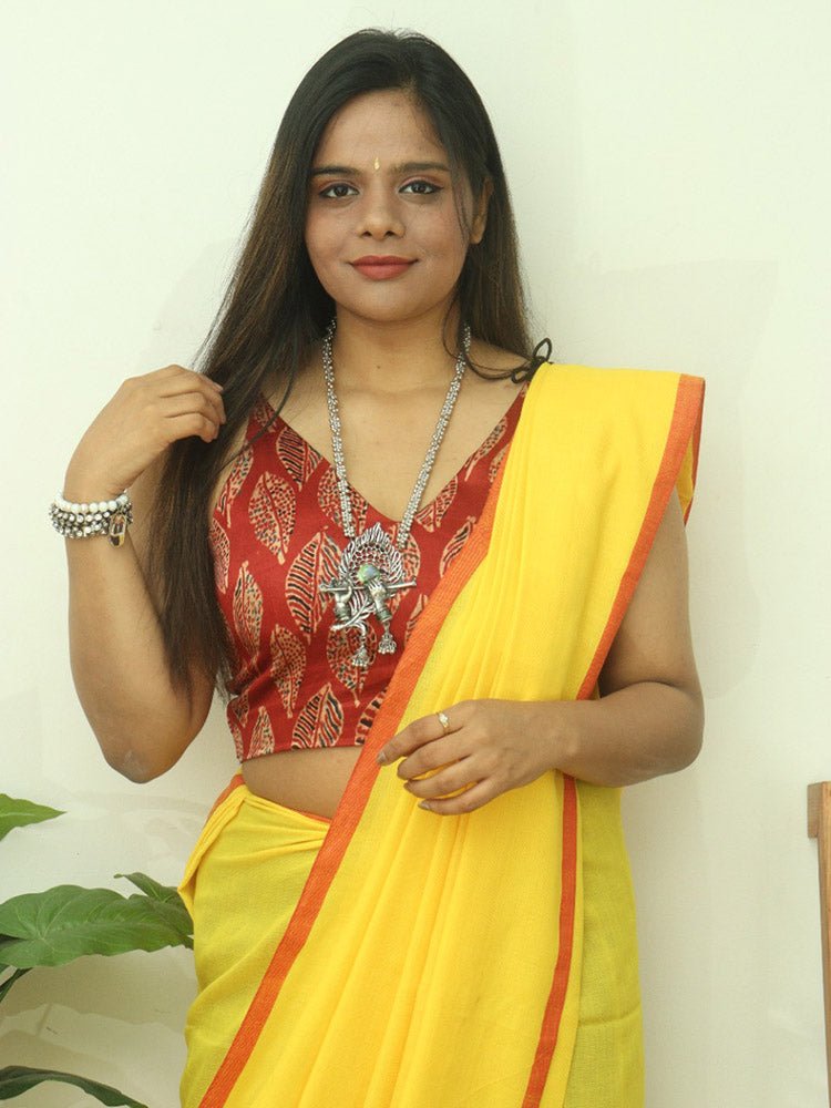 Yellow Bengal Plain Cotton Saree - divyaindia 
