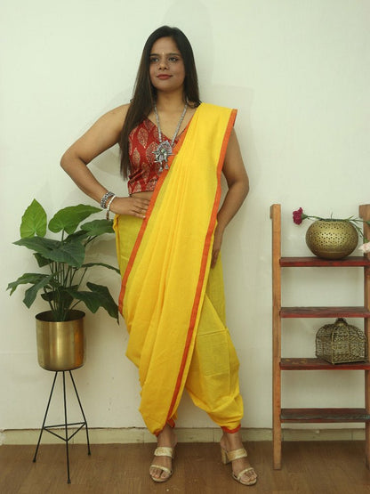 Yellow Bengal Plain Cotton Saree - divyaindia 