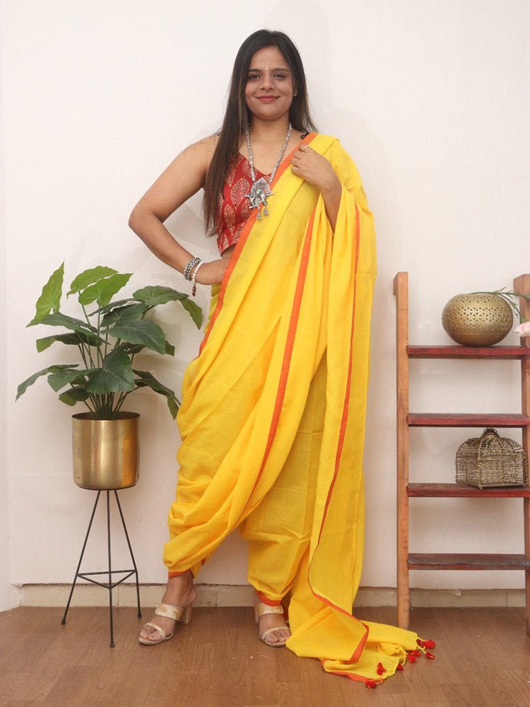Yellow Bengal Plain Cotton Saree - divyaindia 